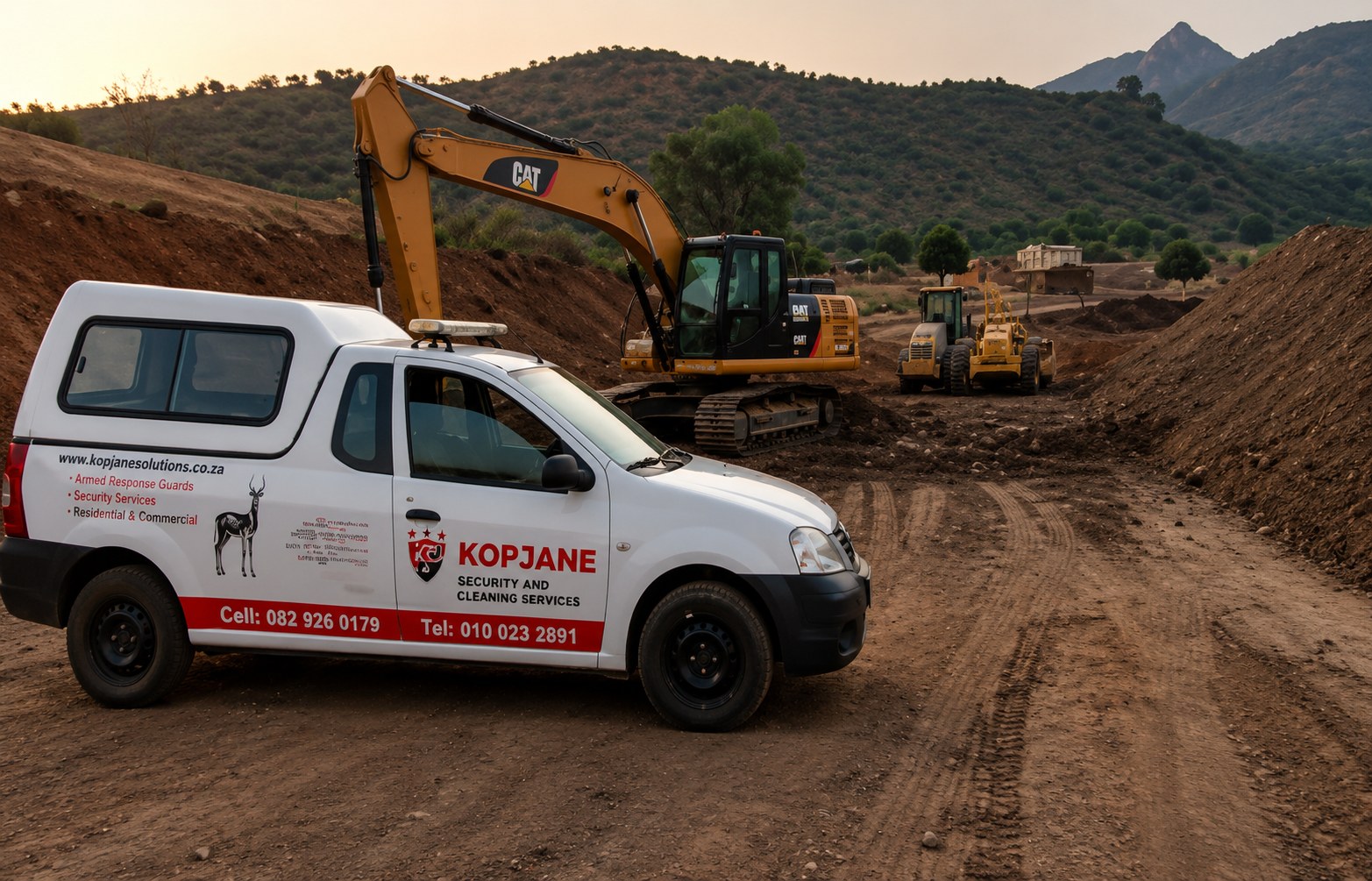 Kopjane security vehicle at a construction site